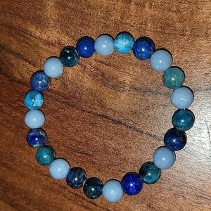 🎁 Hand Crafted Lapis, Angelite & Blue Apatite Natural Stone Stretch Bracelet